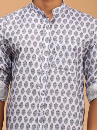 VASTRAMAY Men's Grey Cotton Blend Printed Shirt