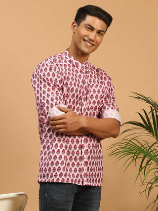 VASTRAMAY Men's Pink Cotton Blend Printed Shirt