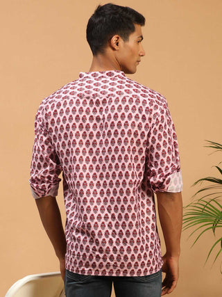 VASTRAMAY Men's Pink Cotton Blend Printed Shirt