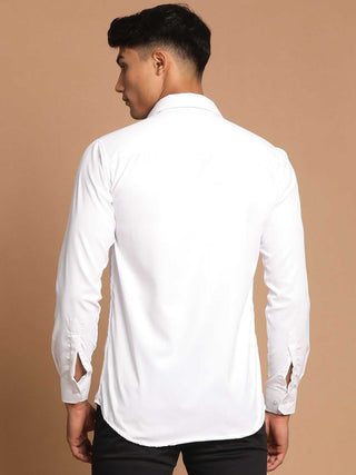 VASTRAMAY Men's White Cotton Solid Shirt