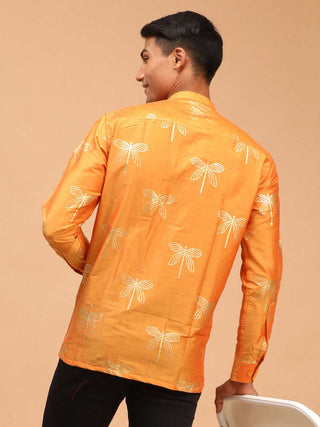 VASTRAMAY Men's Orange Foil Print Shirt