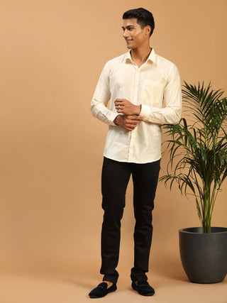 VASTRAMAY Men's Cream Silk Blend Ethnic Shirt