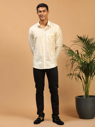 VASTRAMAY Men's Cream Silk Blend Ethnic Shirt