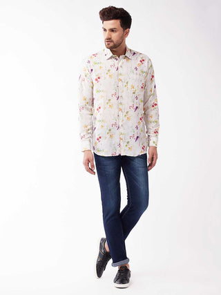 VASTRAMAY Men's Multicolour-Base-Cream Muslin Ethnic Shirtt