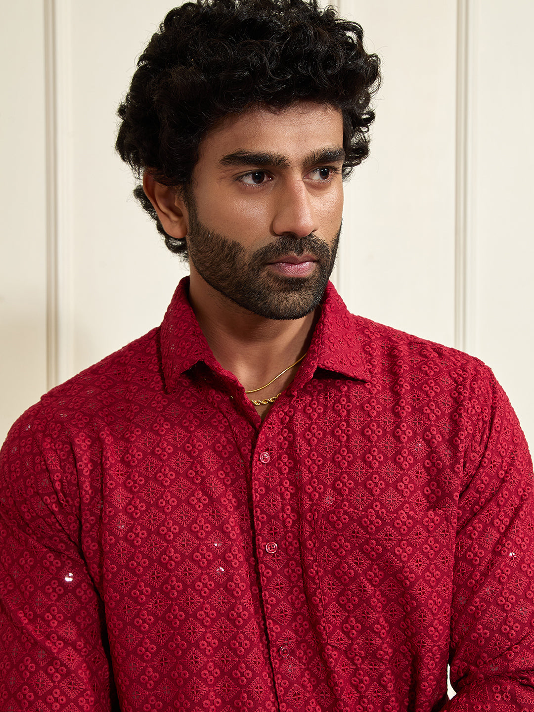 Men's Maroon Rayon Ethnic Shirt And Mundu Set