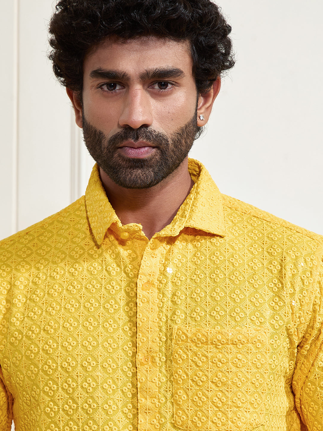 Men's Yellow Rayon Ethnic Shirt And Mundu Set