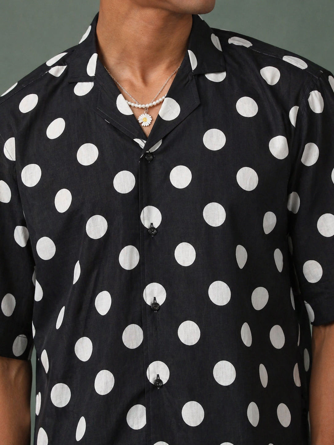 Men's Black Cambric Cotton Polka Regular Shirt