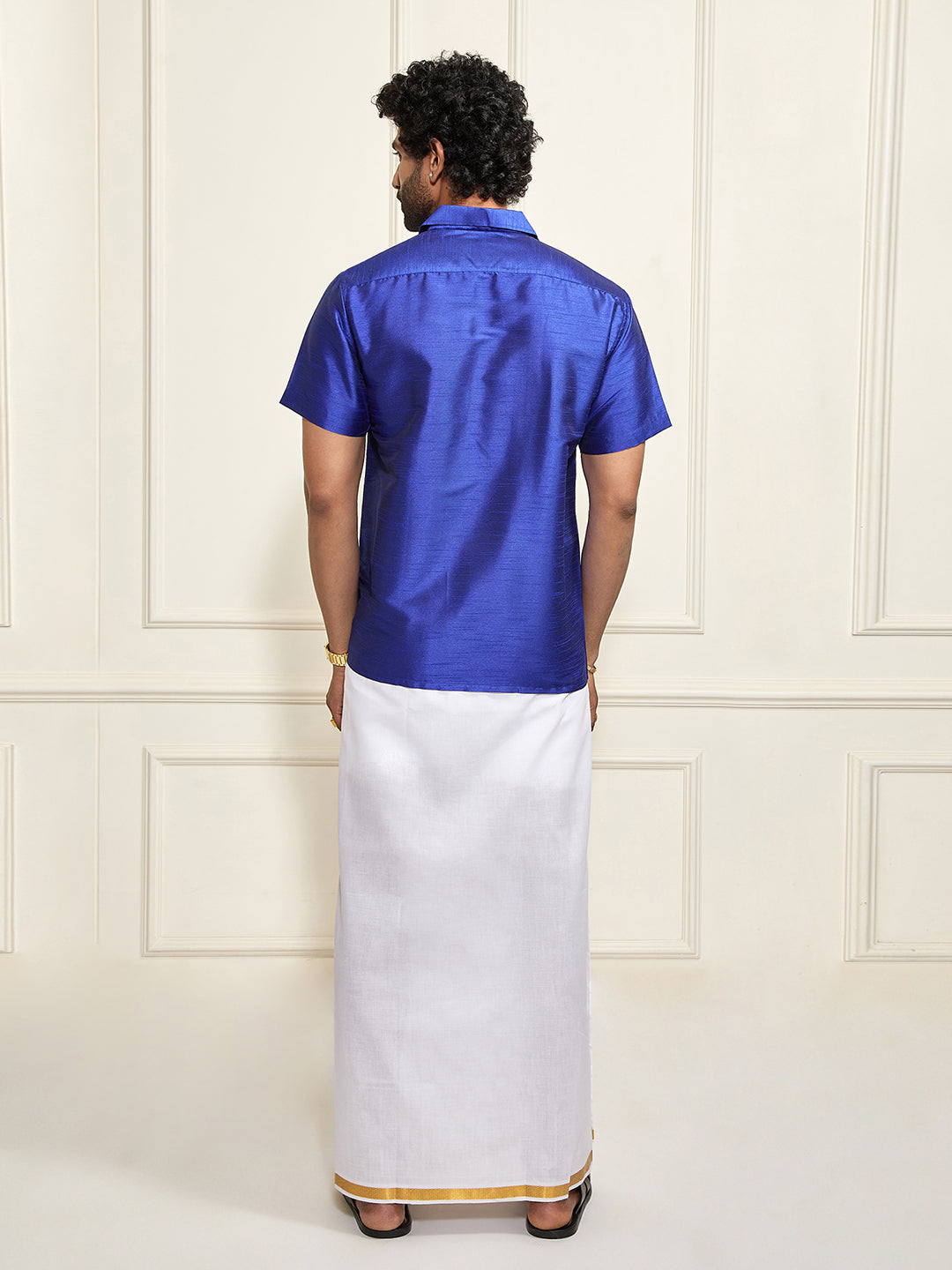 Men's Royal Blue Silk Blend Shirt And Mundu