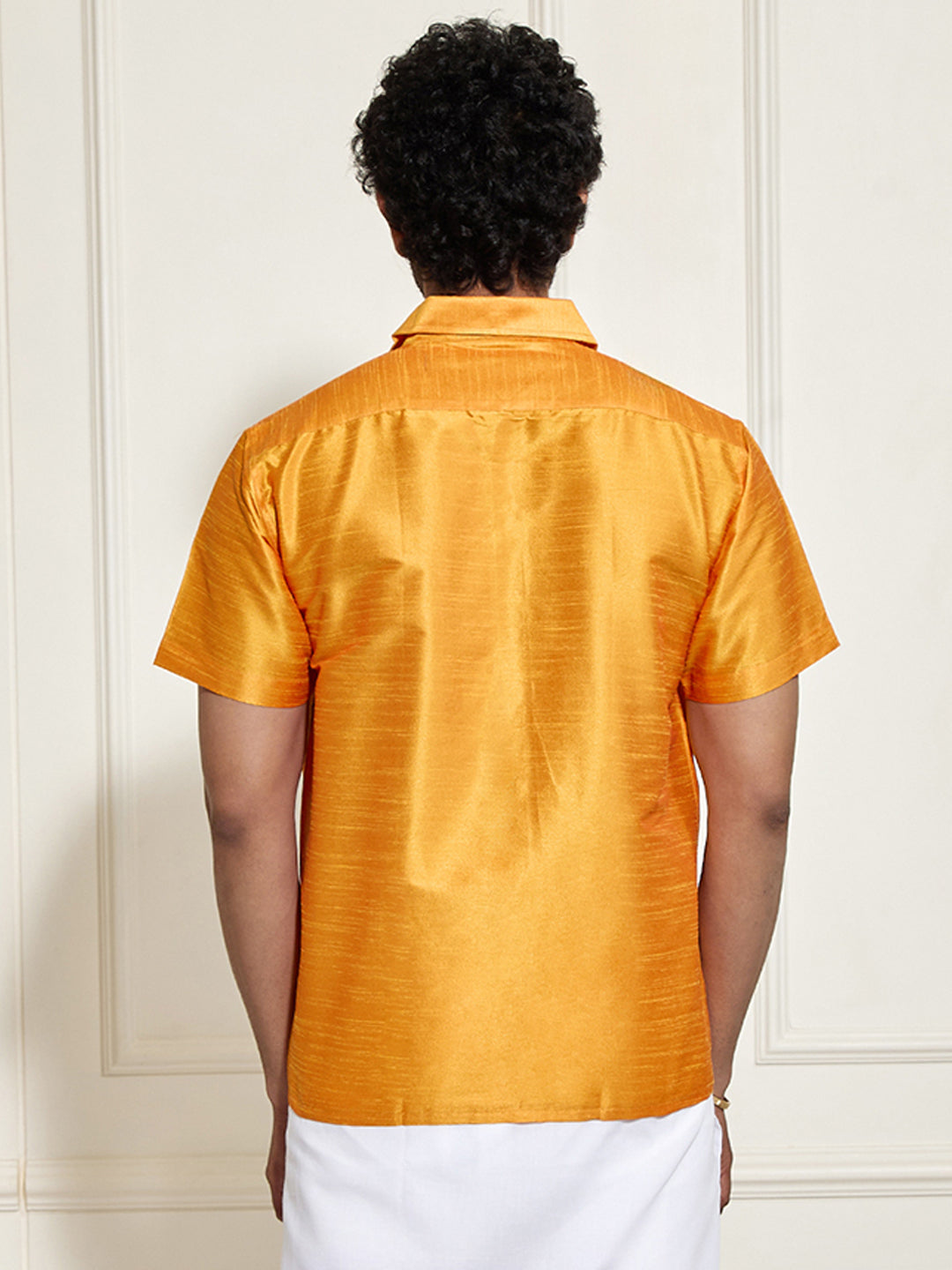 VASTRAMAY Men's Orange Silk Blend Ethnic Shirt