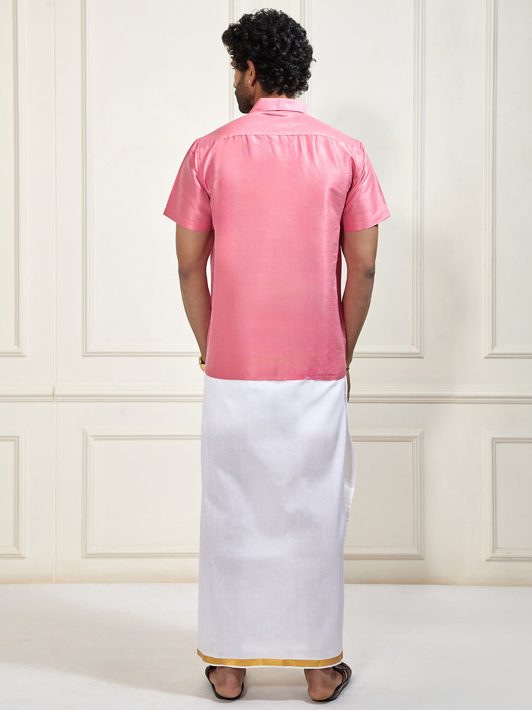 Men's Pink Silk Blend Shirt And Mundu