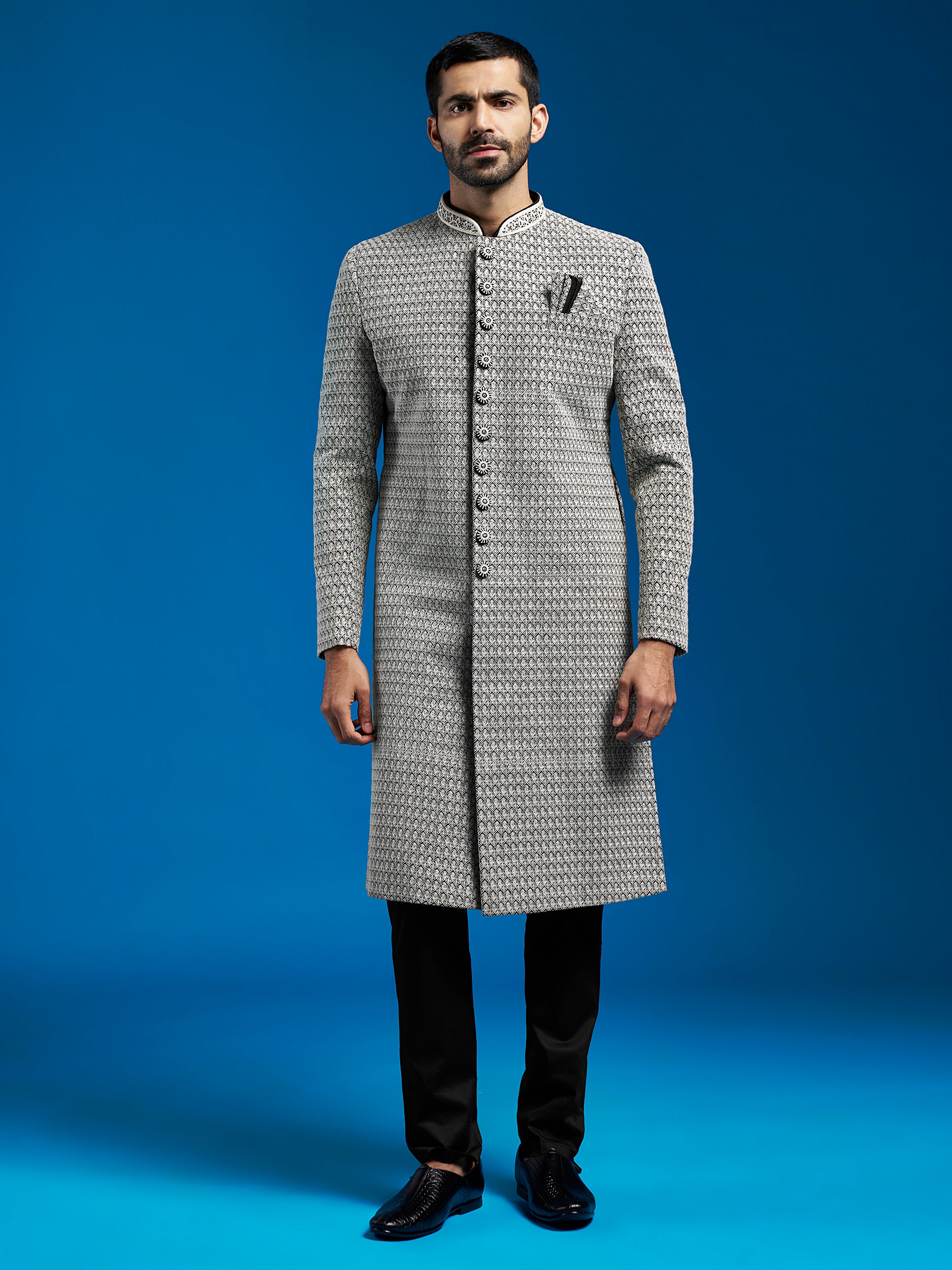 Men's Black Georgette Sherwani Set