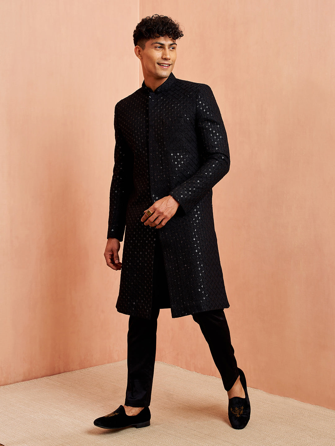 Men's Black Sherwani Kurta Pyjama