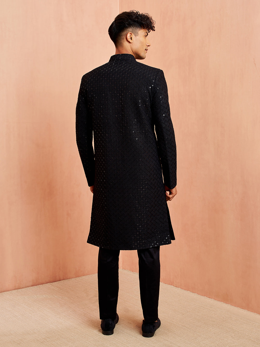 Men's Black Sherwani Kurta Pyjama