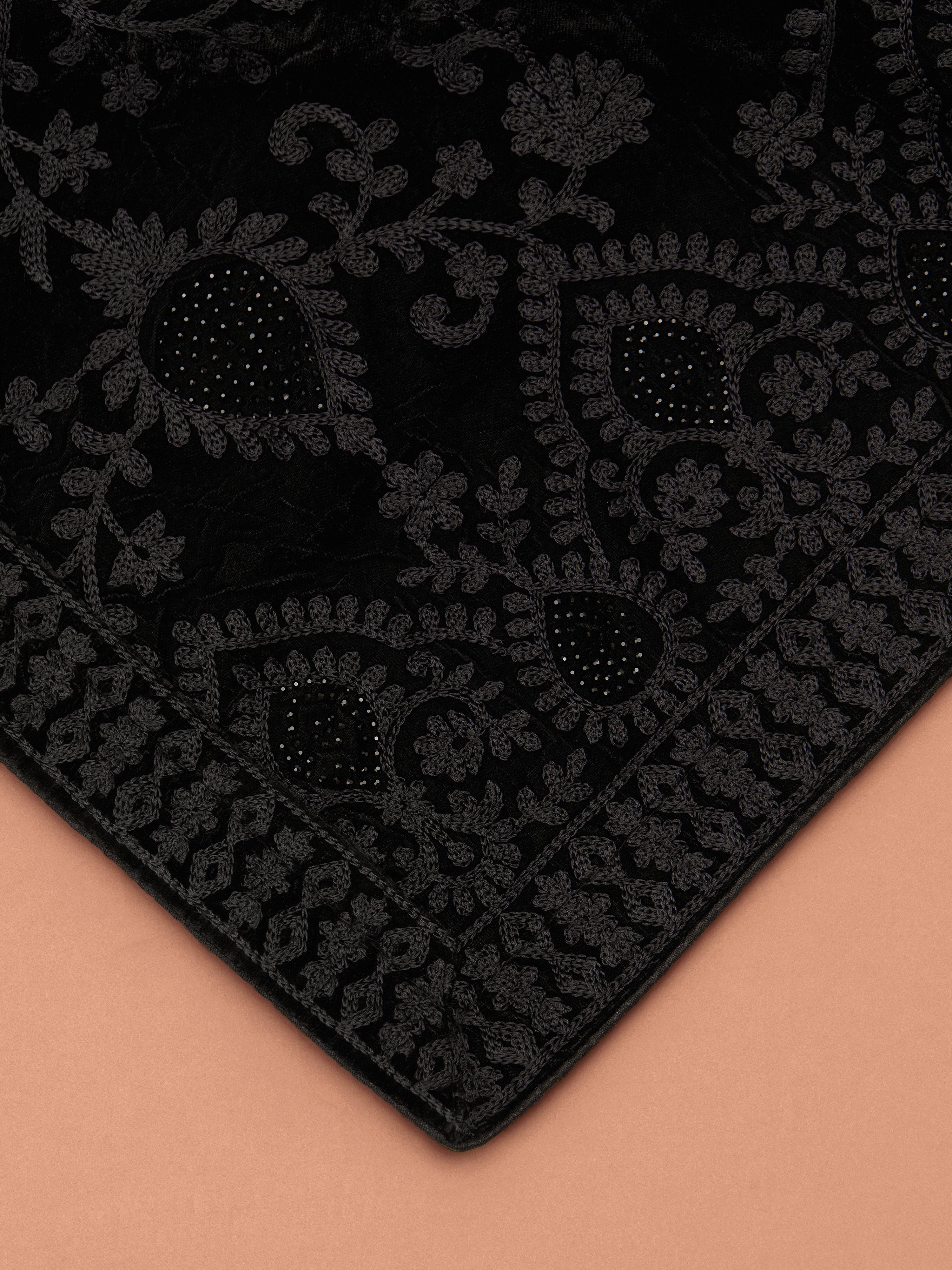 Men Black Chikankari Rayon Sherwani with Pant & Embroidered Velvet Dupatta Set