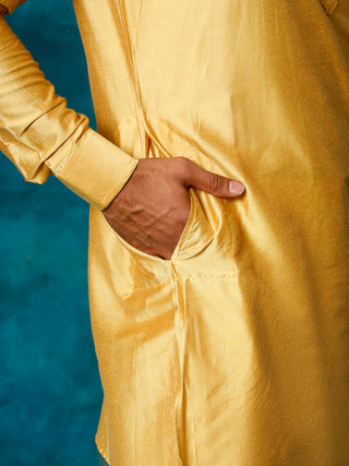 VASTRAMAY Men's Mustard Viscose Kurta Pyjama Set