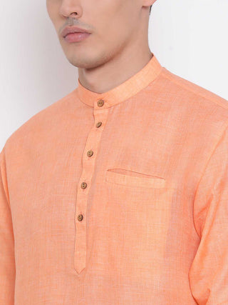 VASTRAMAY Men's Orange Cotton Blend Short Kurta