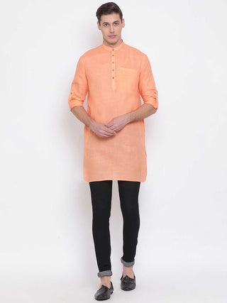 VASTRAMAY Men's Orange Cotton Blend Short Kurta