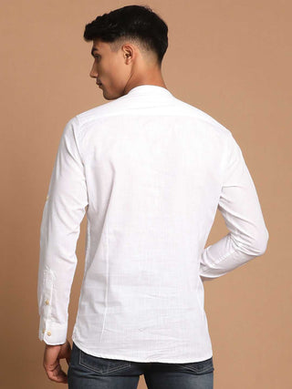 VASTRAMAY Men's White Short Cotton Kurta