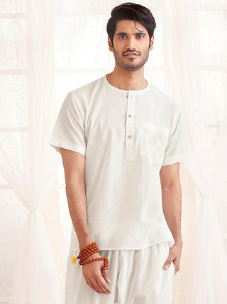 VASTRAMAY Men's White Cotton Short Kurta