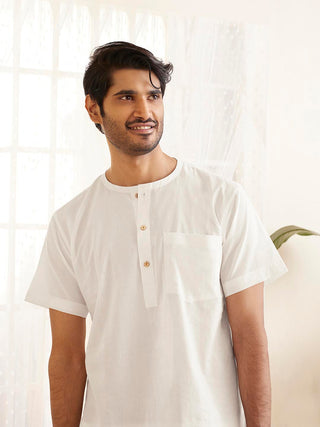 VASTRAMAY Men's White Cotton Kurta Pyjama Set