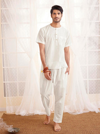 VASTRAMAY Men's White Cotton Kurta Pyjama Set