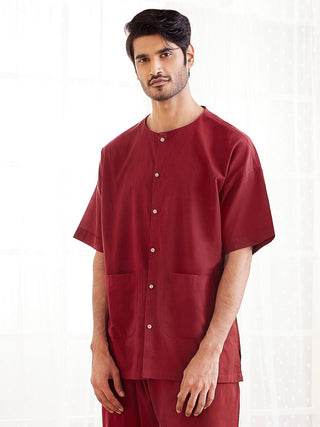 VASTRAMAY Men's Maroon Cotton Short Kurta