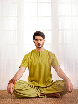 VASTRAMAY Men's Mustard Cotton Kurta And Dhoti Set