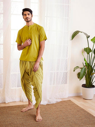 VASTRAMAY Men's Mustard Cotton Kurta And Dhoti Set