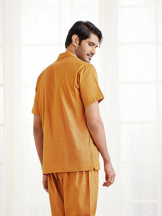 VASTRAMAY Men's Dusty Saffron Cotton Short Kurta