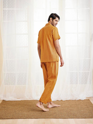 VASTRAMAY Men's Dusty Saffron Cotton Kurta Pyjama Set