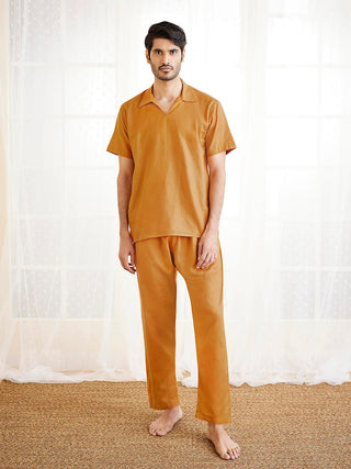 VASTRAMAY Men's Dusty Saffron Cotton Kurta Pyjama Set