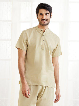 VASTRAMAY Men's Beige Cotton Short Kurta