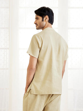 VASTRAMAY Men's Beige Cotton Short Kurta