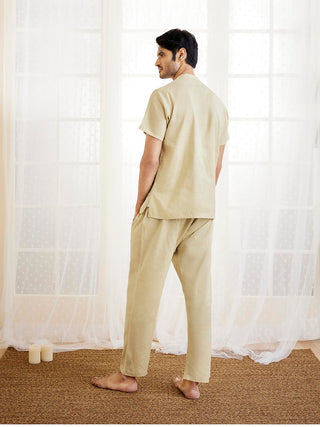 VASTRAMAY Men's Beige Cotton Kurta Pyjama Set