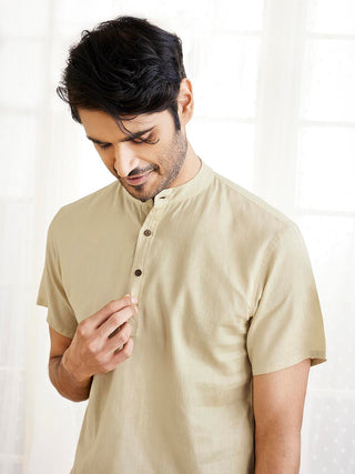 VASTRAMAY Men's Beige Cotton Kurta Pyjama Set