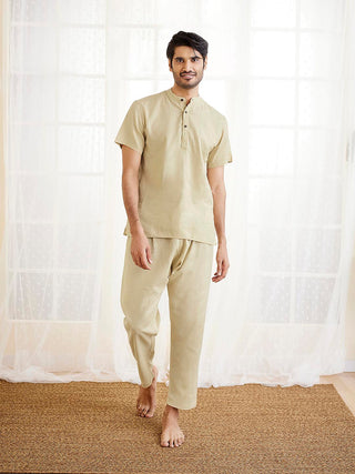 VASTRAMAY Men's Beige Cotton Kurta Pyjama Set