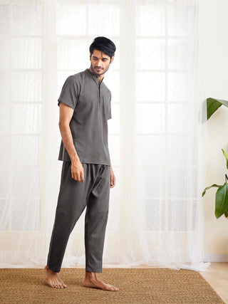 VASTRAMAY Men's Grey Cotton Kurta Pyjama Set