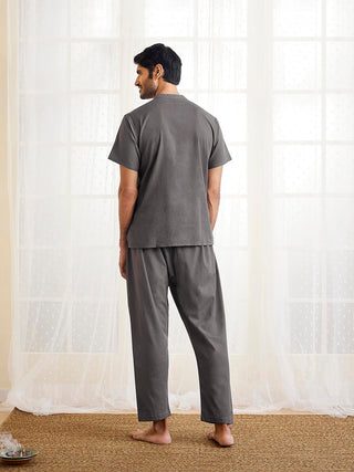 VASTRAMAY Men's Grey Cotton Kurta Pyjama Set