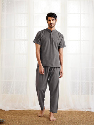 VASTRAMAY Men's Grey Cotton Kurta Pyjama Set