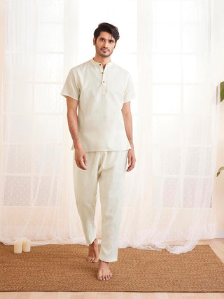 VASTRAMAY Men's White Cotton Kurta Pyjama Set