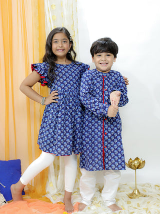VASTRAMAY Blue Printed Dress Sibling Set