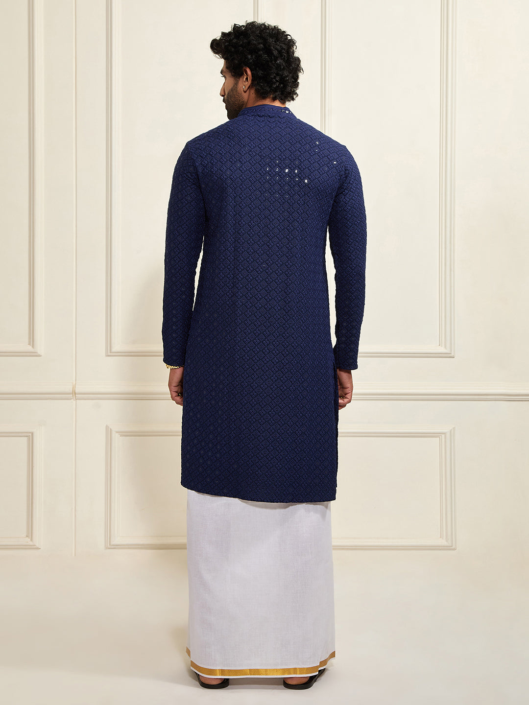 Men's Navy Blue Rayon Cotton Kurta