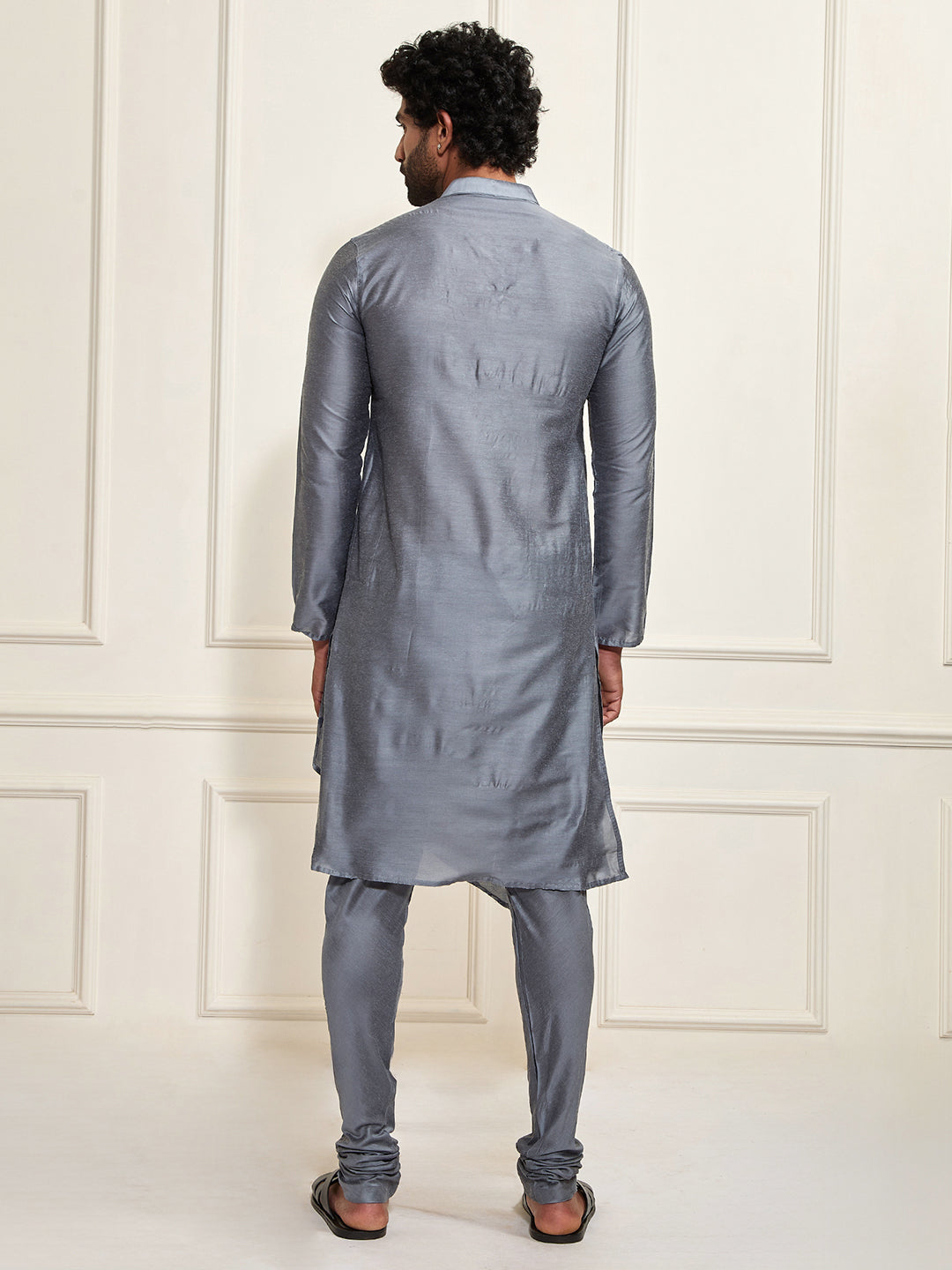 VASTRAMAY Men's Grey Cotton Blend Kurta