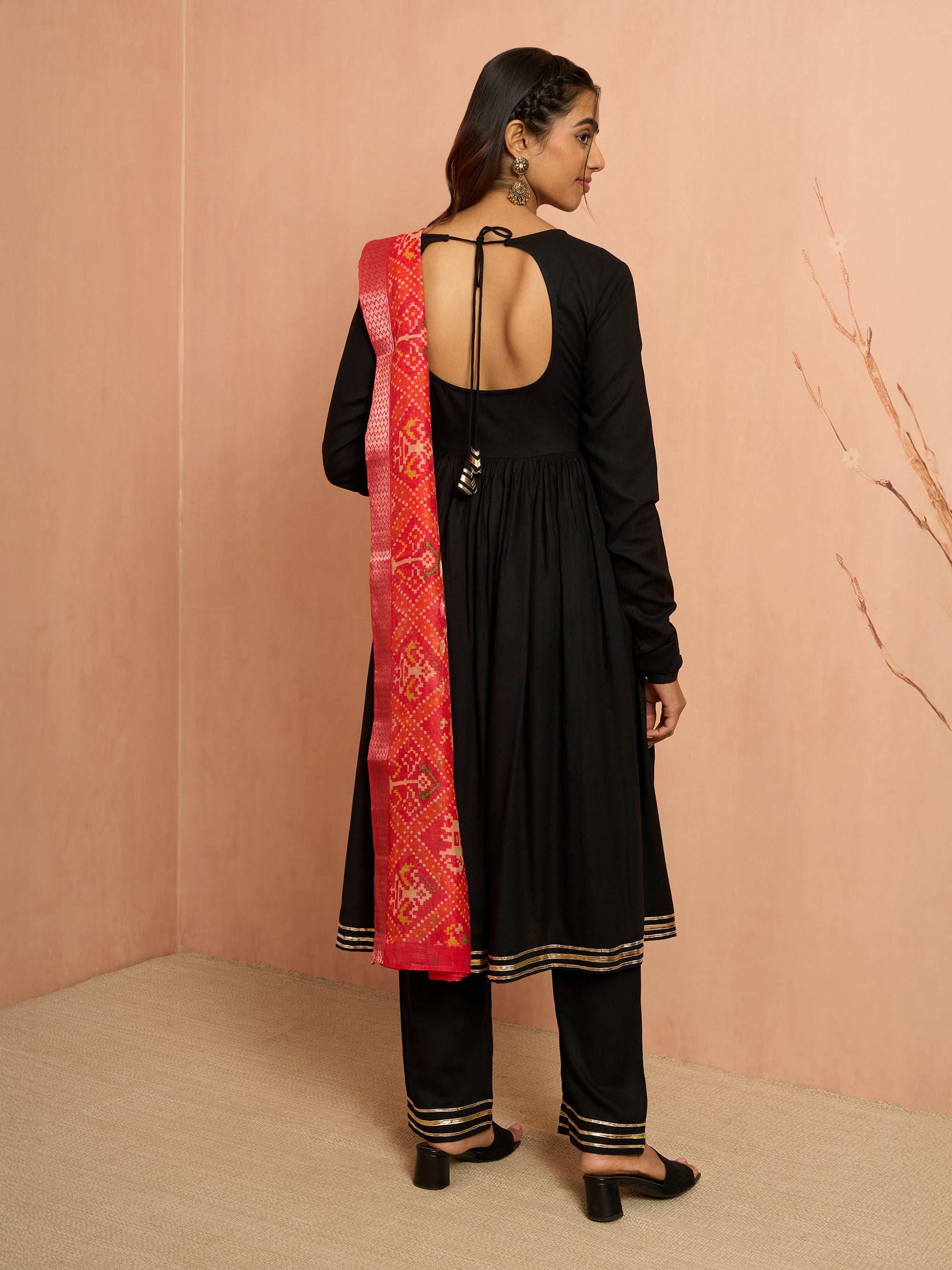 Women's Black Rayon Anarkali Kurta Set