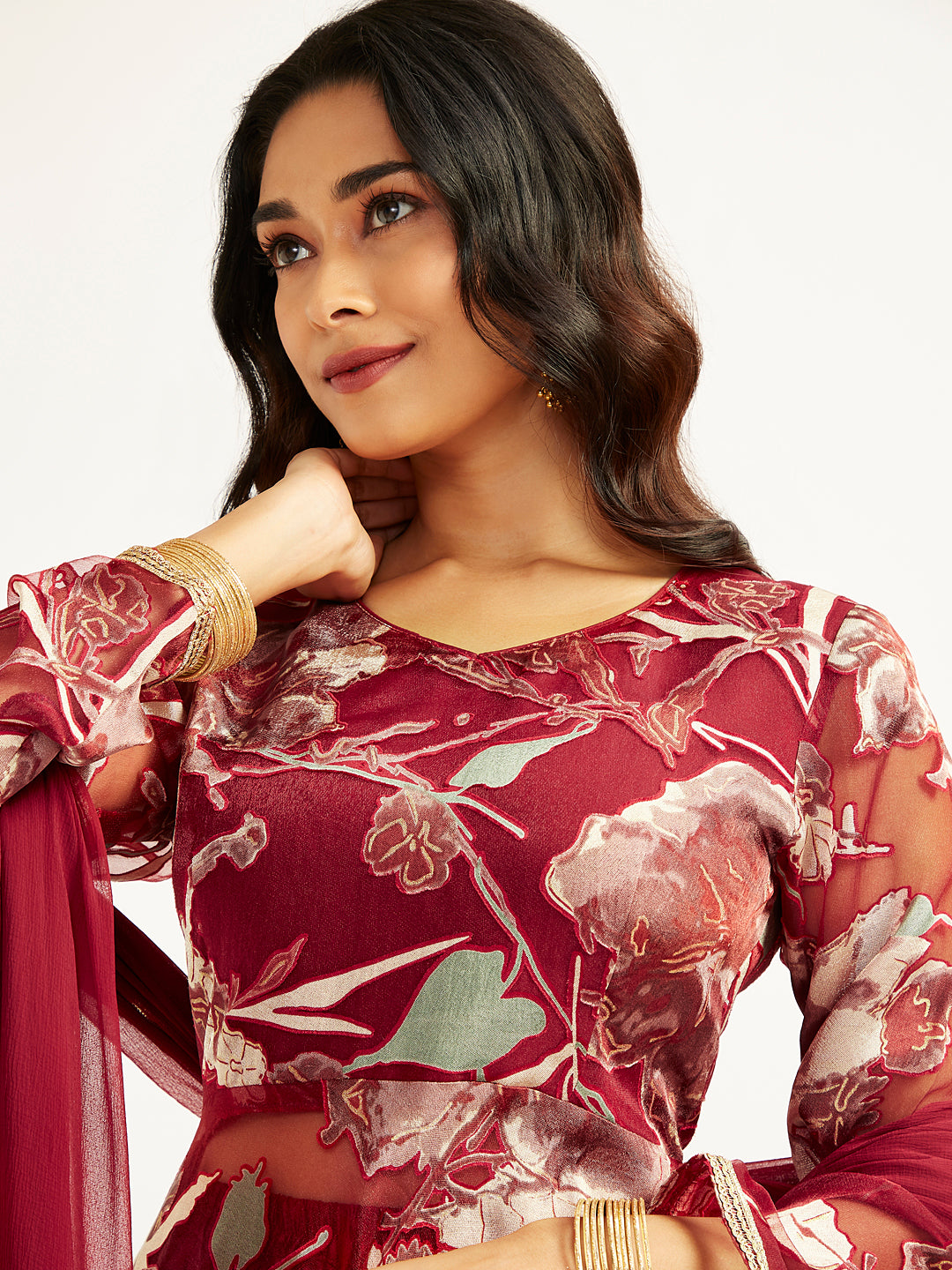 Women's Maroon Anarkali Set