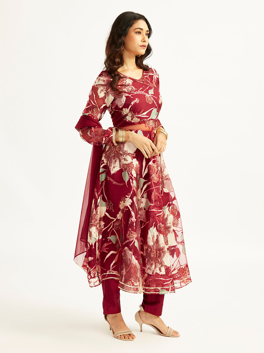 Women's Maroon Anarkali Set