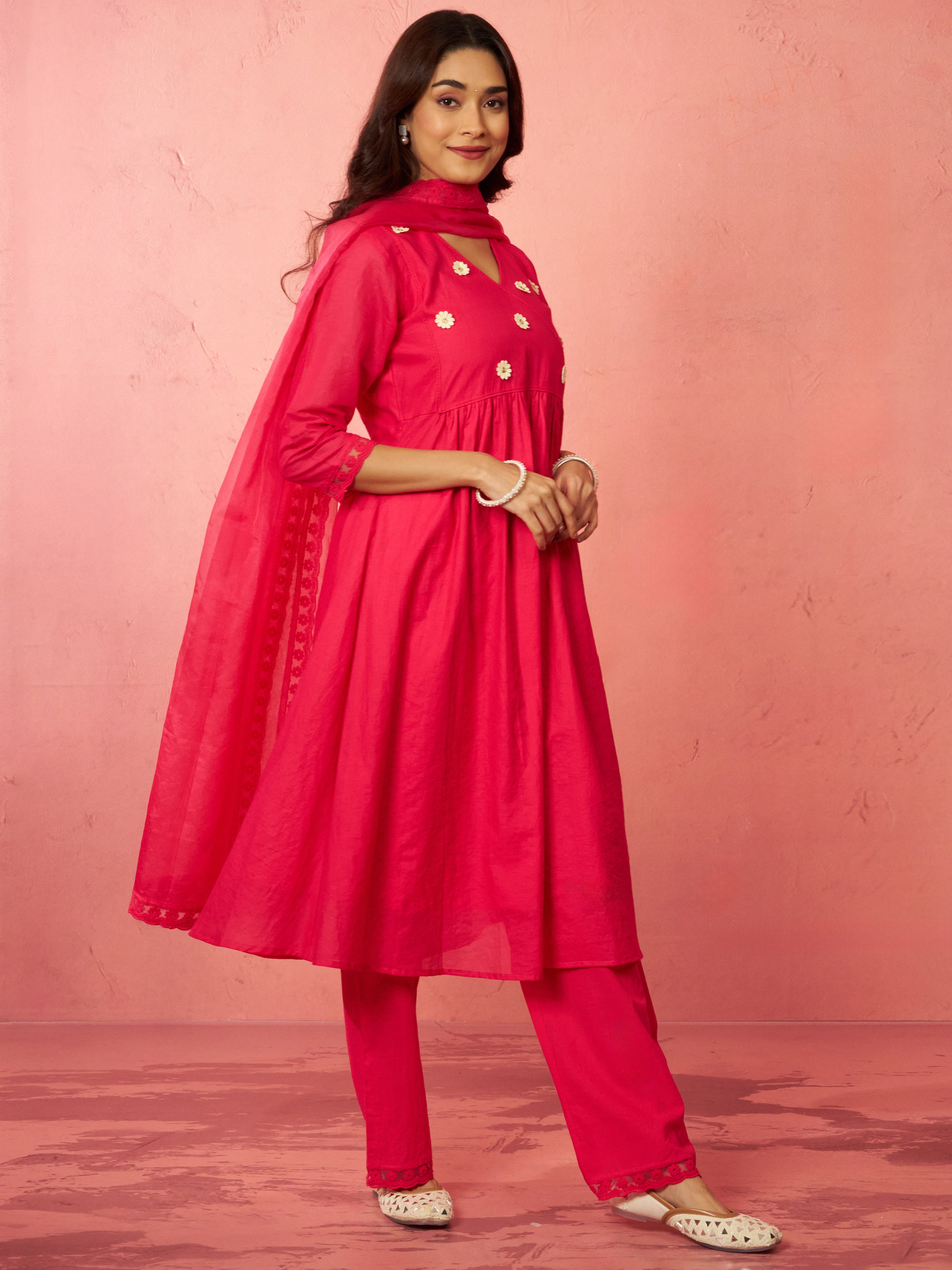 Women's Pink Chanderi Anarkali Kurta Set