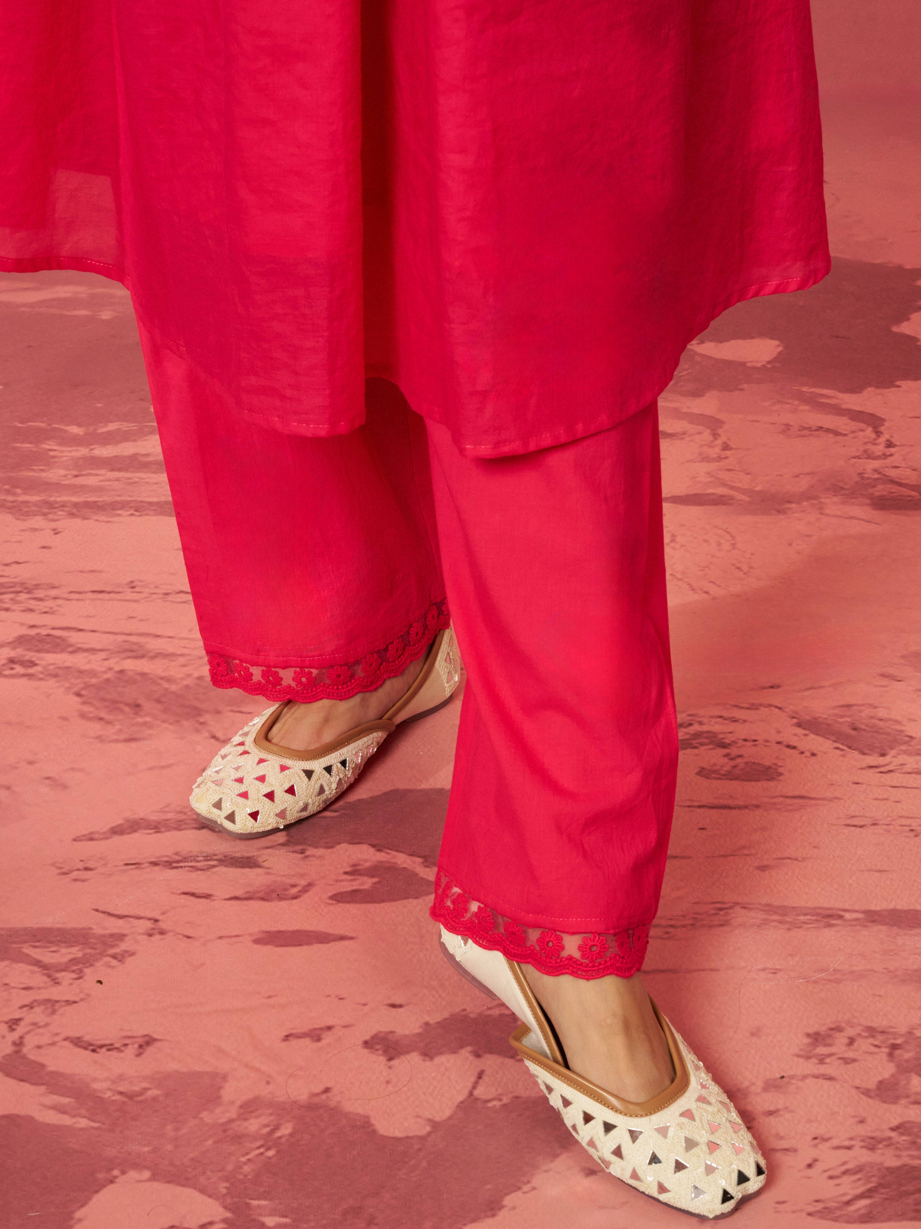 Women's Pink Chanderi Anarkali Kurta Set