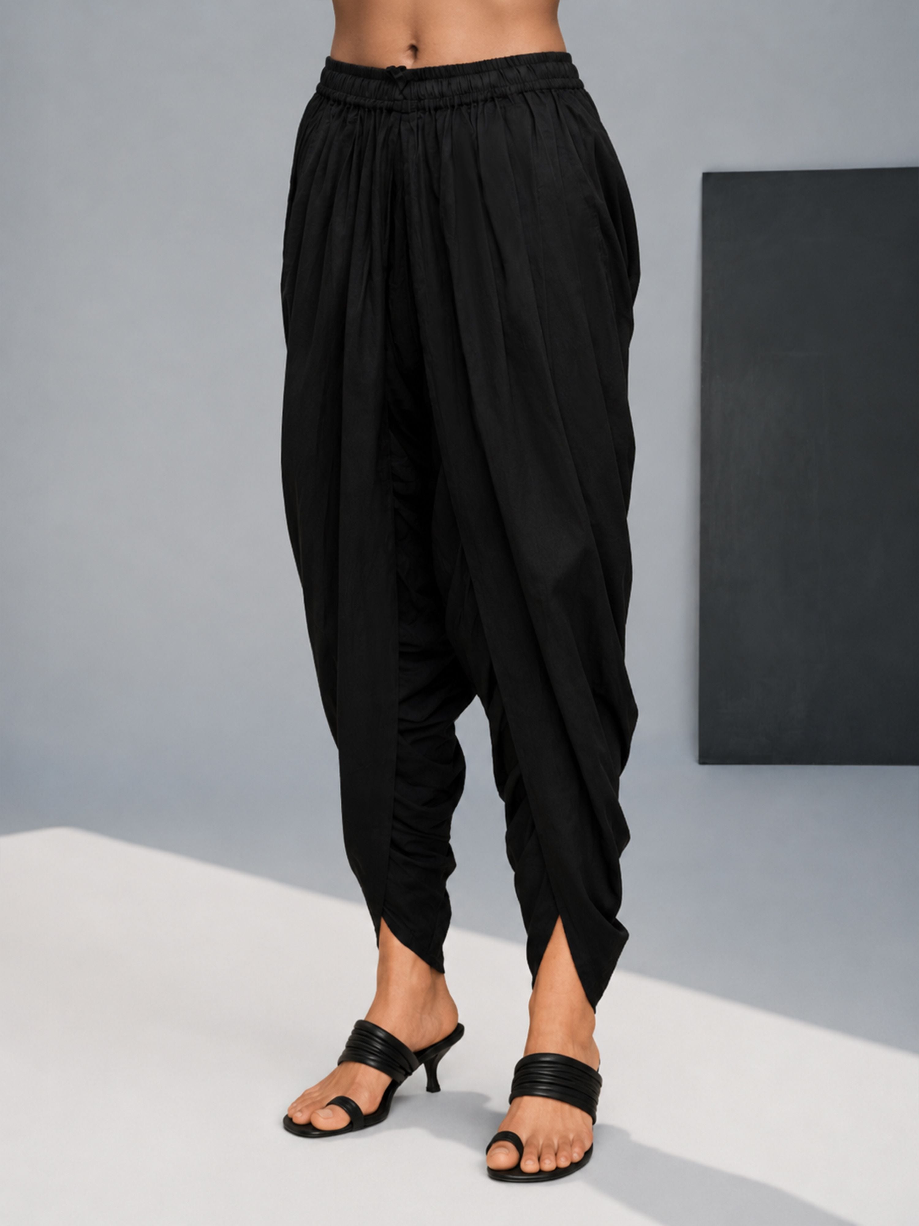 Women's Black Cotton-Blend Solid Dhoti
