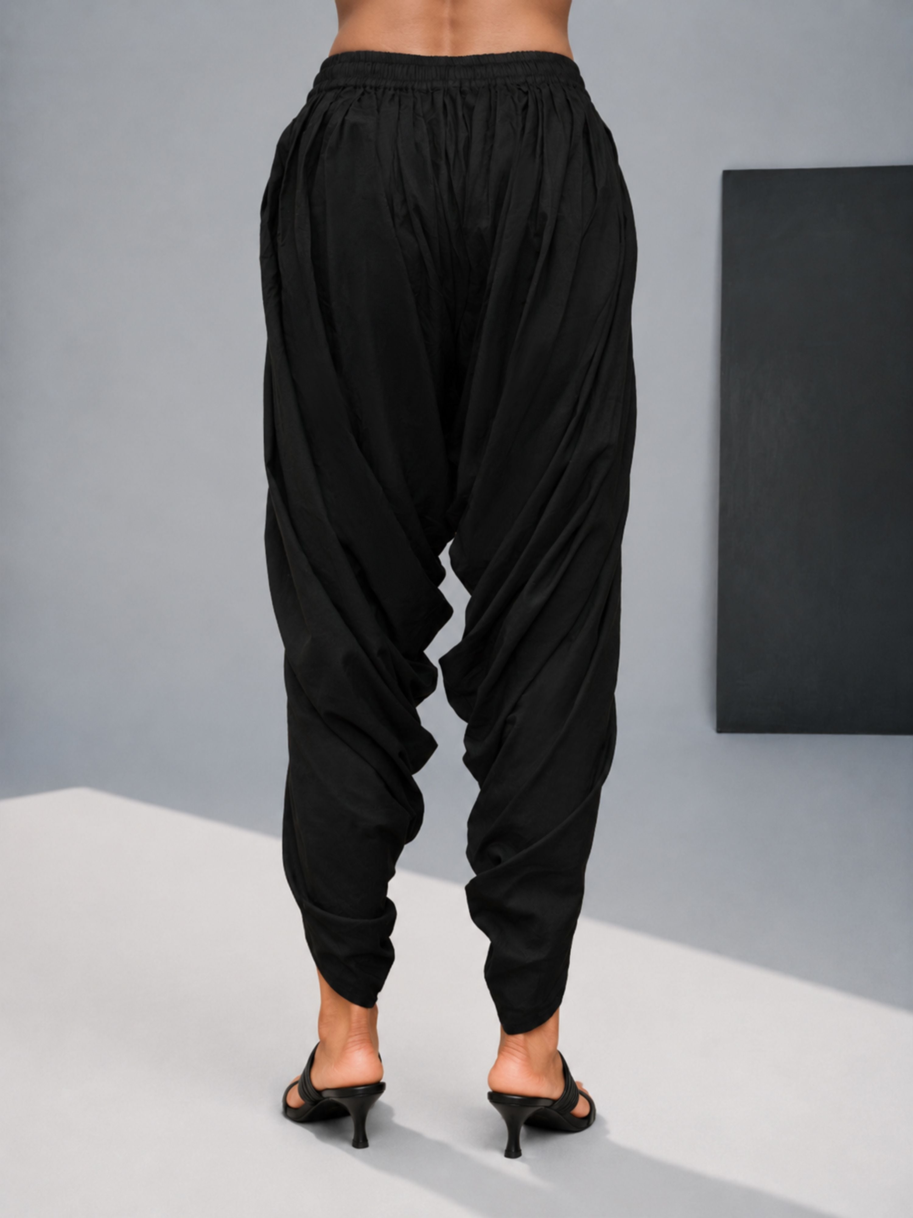 Women's Black Cotton-Blend Solid Dhoti